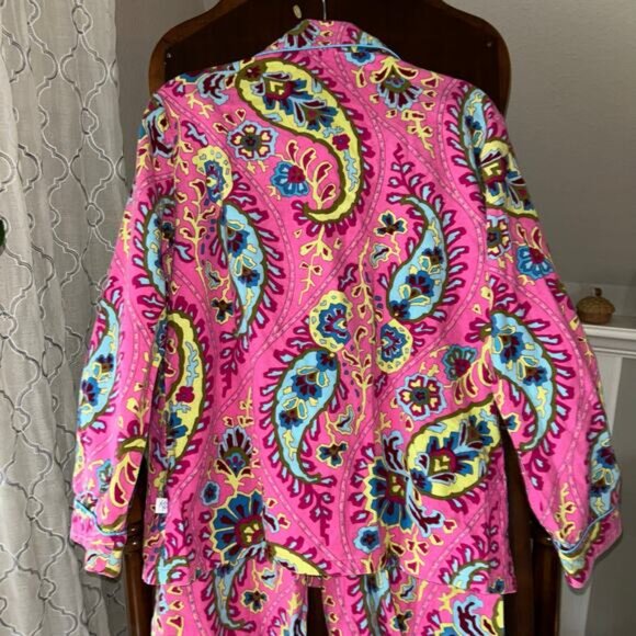 Nick & Nora Women’s Pajama Set Small Pink Paisley Button Front Top Pants Cotton - Picture 5 of 11